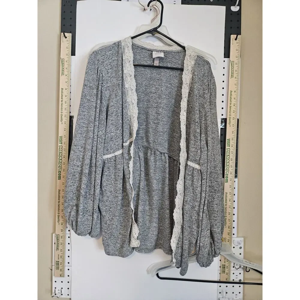Knox Rose Women's Lace Trim Open Front Cardigan - Picture 1 of 7